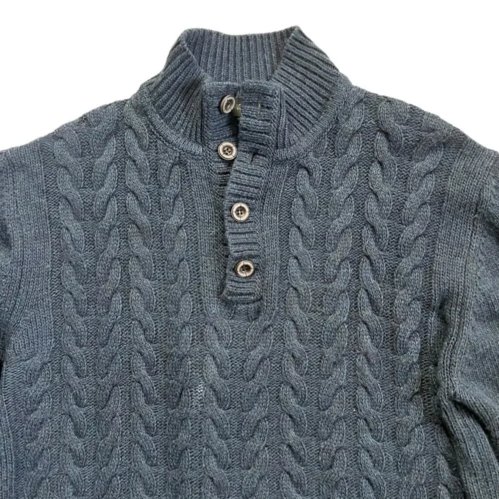 Lorenzo Magni Made in Italy Wool Blend Cable Knit Sweater Men’s Size L Navy Blue